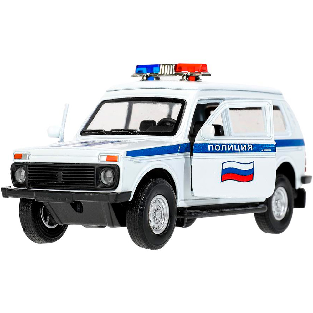 Модель LADA4X42131-13SLPOL-WH LADA 4x4 2131 ПОЛИЦИЯ 12,8 см, свет-звук дв, баг, ин, Технопарк 