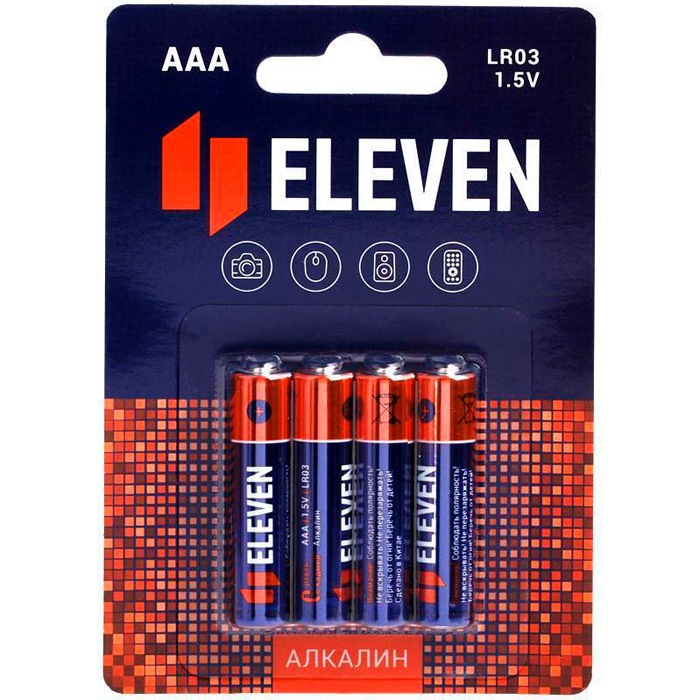 Батарейка Eleven AAA (LR03) алкалиновая, (4шт) BC4 301745.