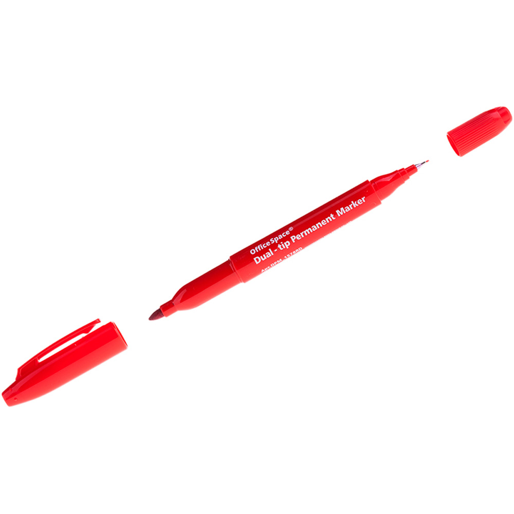 Маркер перманентный двухсторонний OfficeSpace красный, пулевидный, 0,8/2,2мм DPM_1578RD