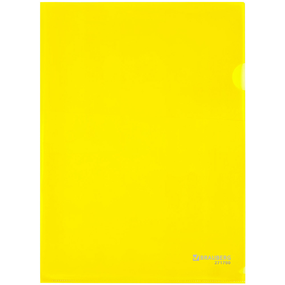Папка-уголок А4 желтая 0,10мм BRAUBERG EXTRA 271700.