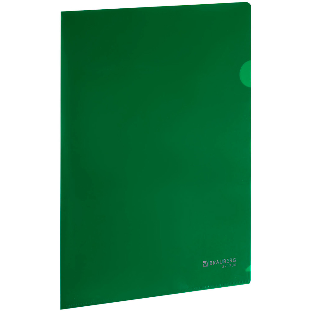 Папка-уголок жесткая А4 зеленая 0,15мм, BRAUBERG EXTRA 271704