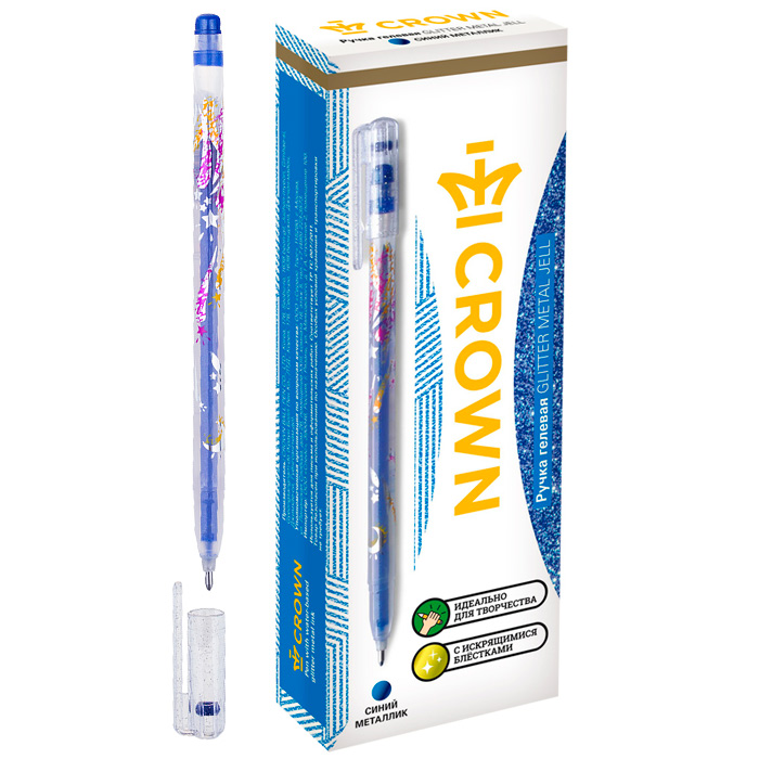 Ручка гелевая Crown "Glitter Metal Jell" синяя с блестками 1,0мм 063897