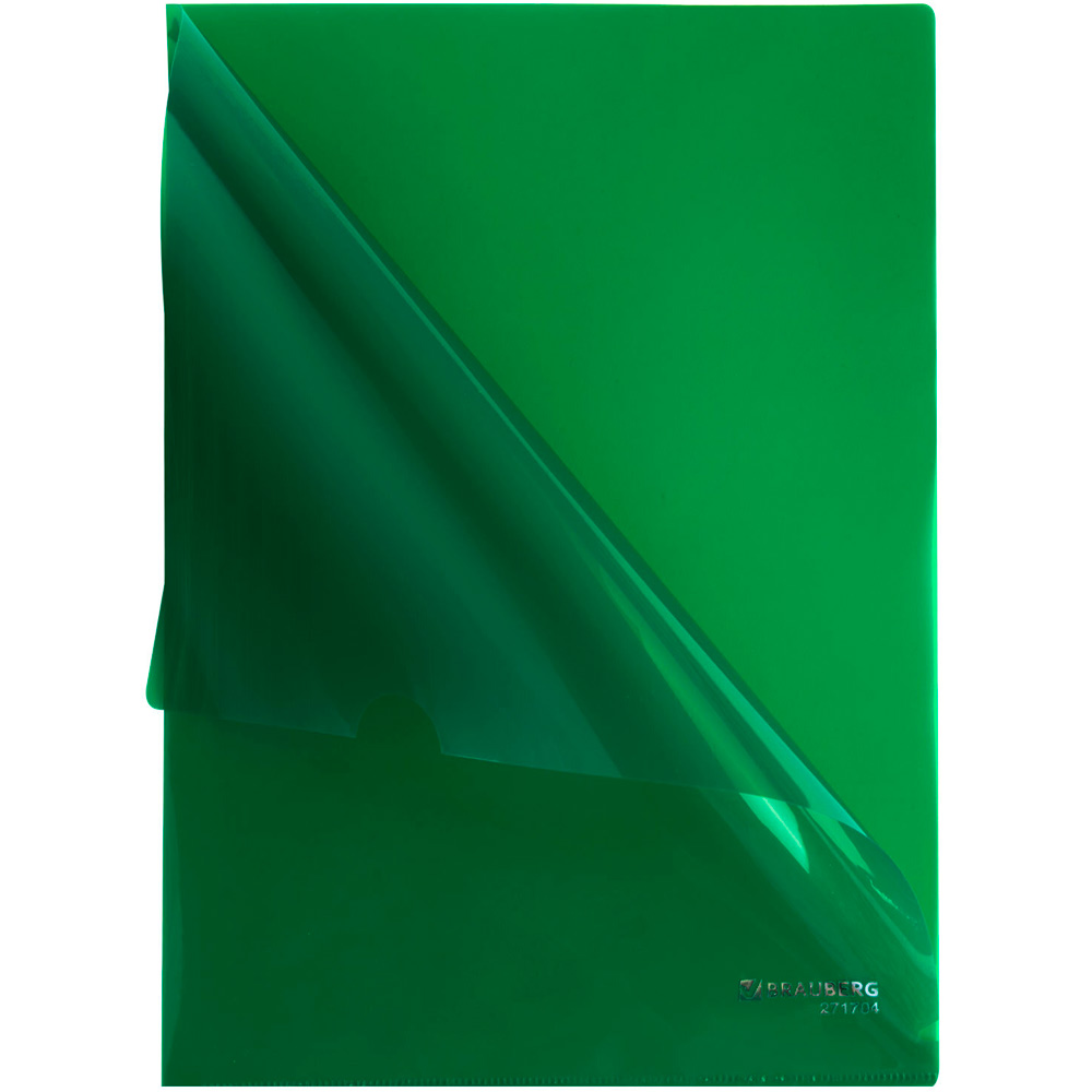 Папка-уголок жесткая А4 зеленая 0,15мм, BRAUBERG EXTRA 271704.