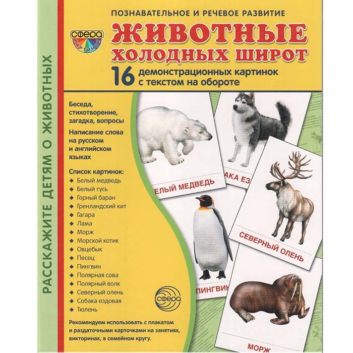 Дем. картинки СУПЕР Животные холодных широт 16 демонстр. картинок с текстом  (учебно-методическое по