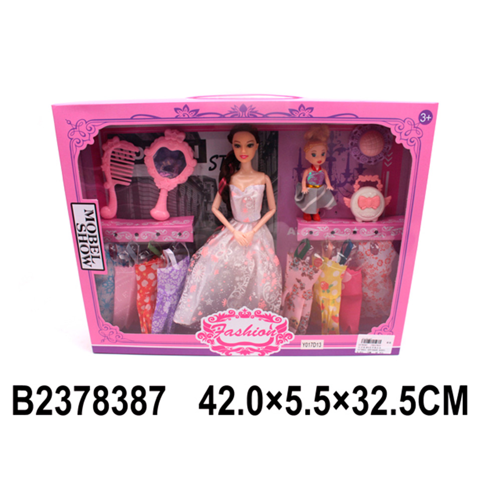 Кукла Y017D13 с дочкой, набором платьев и аксесс. в кор.