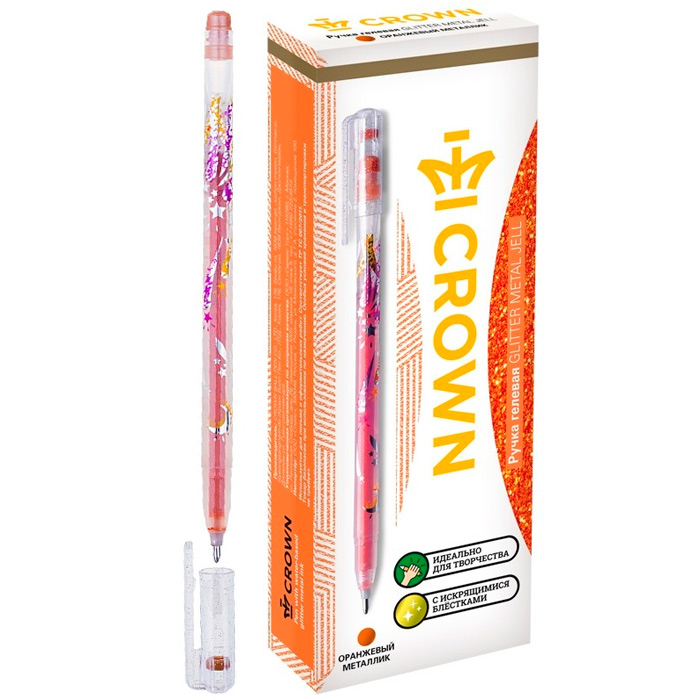 Ручка гелевая Crown "Glitter Metal Jell" оранжевая с блестками 1,0мм 062852