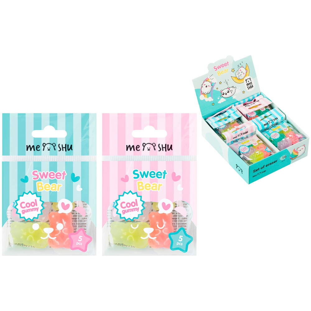 Набор ластиков MESHU "Candy Bear" 5шт., ПВХ, 20*15*9мм 355991