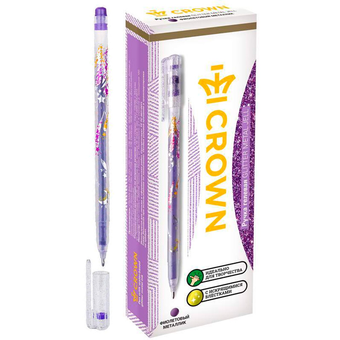 Ручка гелевая Crown "Glitter Metal Jell" фиолетовая с блестками 1,0мм 027677
