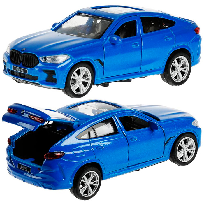 Модель X6-12-BU BMW X6 длина 12 см, двери, багаж, инер, синий Технопарк в кор. 