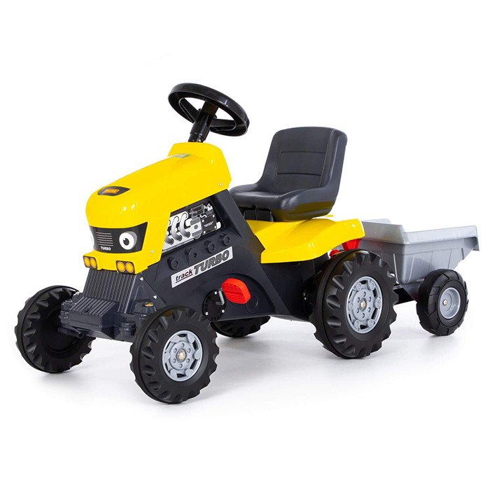 Каталка трактор с педалями "Turbo" (жёлтая) с полуприцепом 89328 П-Е /1/