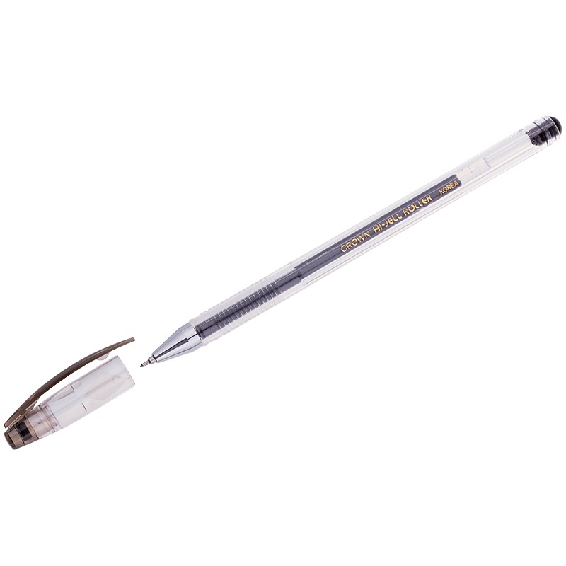 Ручка гелевая черная 0,5мм Crown "Hi-Jell Grip игольчатый стержень HJR-500NB