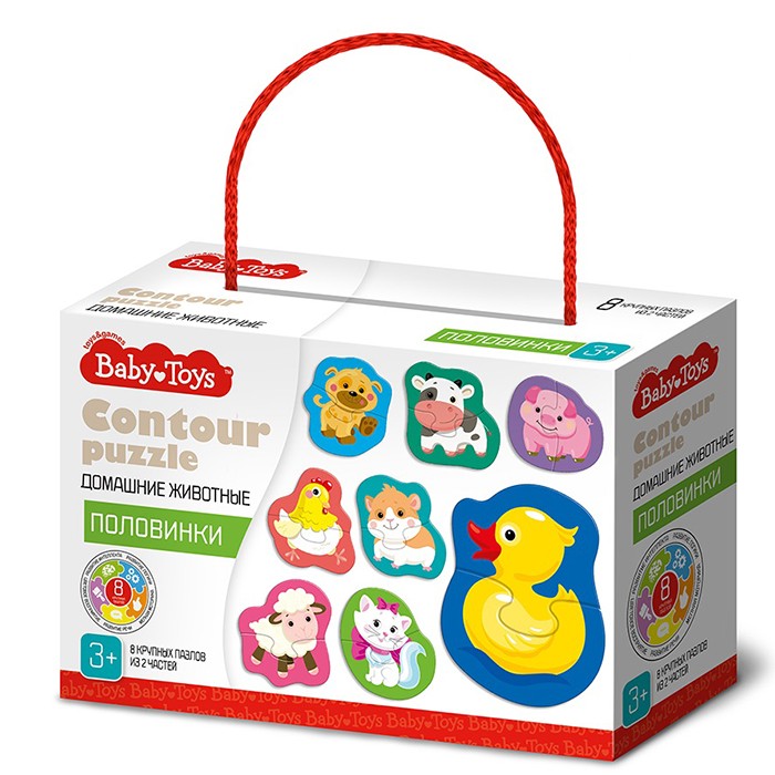 Пазл контурный Половинки Домашние животные BABY TOYS 04120