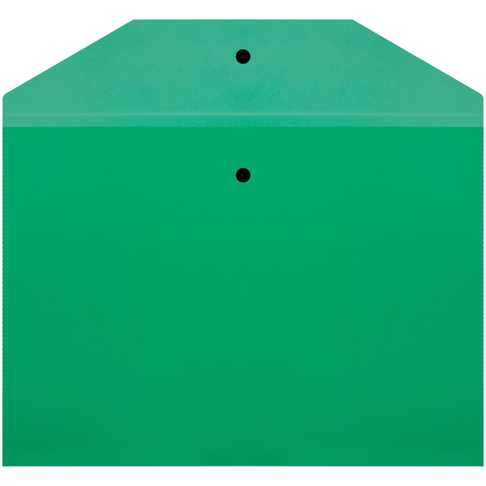 Папка-конверт на кнопке СТАММ А4, 120мкм, пластик, прозрачная, зеленая 355648